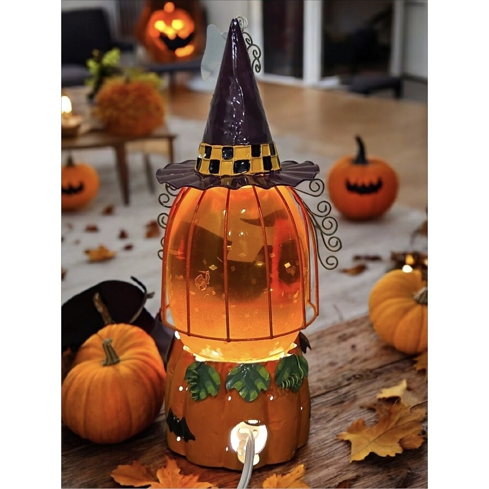 PUMPKIN AQUA GLITTER   LAMP WITCH HAT 14" ELECTRIC HALLOWEEN NEW IN BOX JCPENNEY - Picture 15 of 16